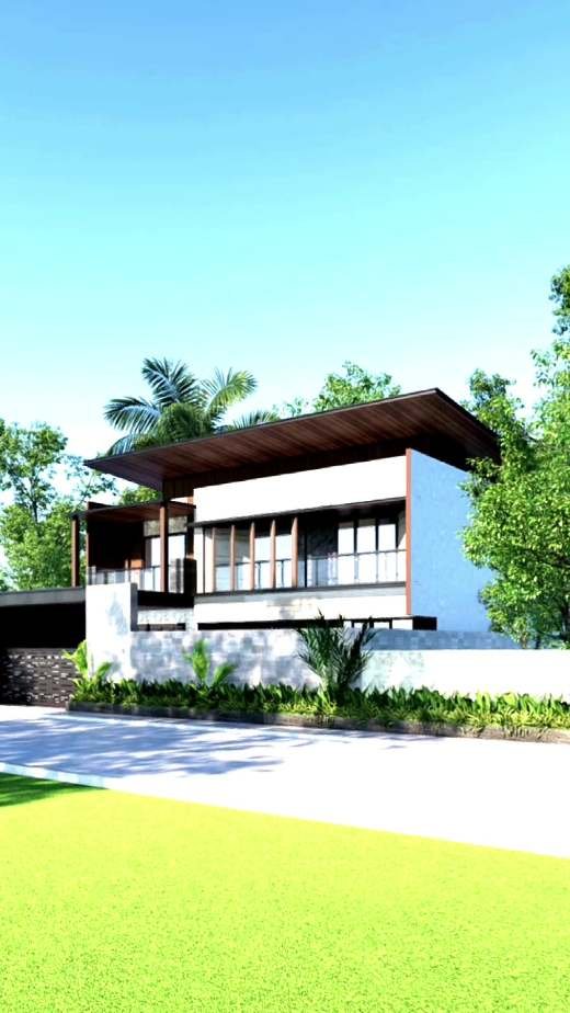 Render 3D rumah modern tropis